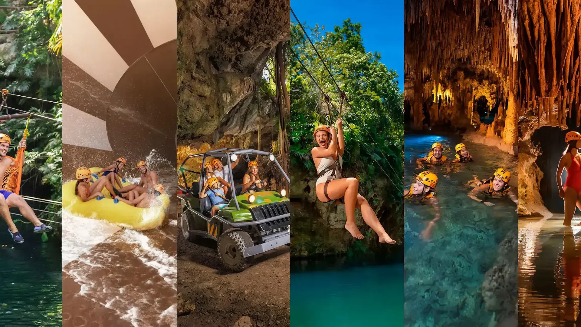 Collage de actividades de aventura disponibles en Xplor